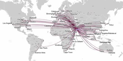 Qatar airways ibilbidea mapa europan